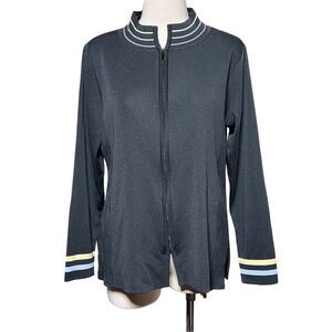 Exclusively Misook Summer Weight Gray Full Zip Long Sleeve Cardigan Medium